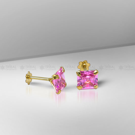 14Kt yellow gold baby pink diamond stud earring for unisex er196 - TRIBAL ORNAMENTS