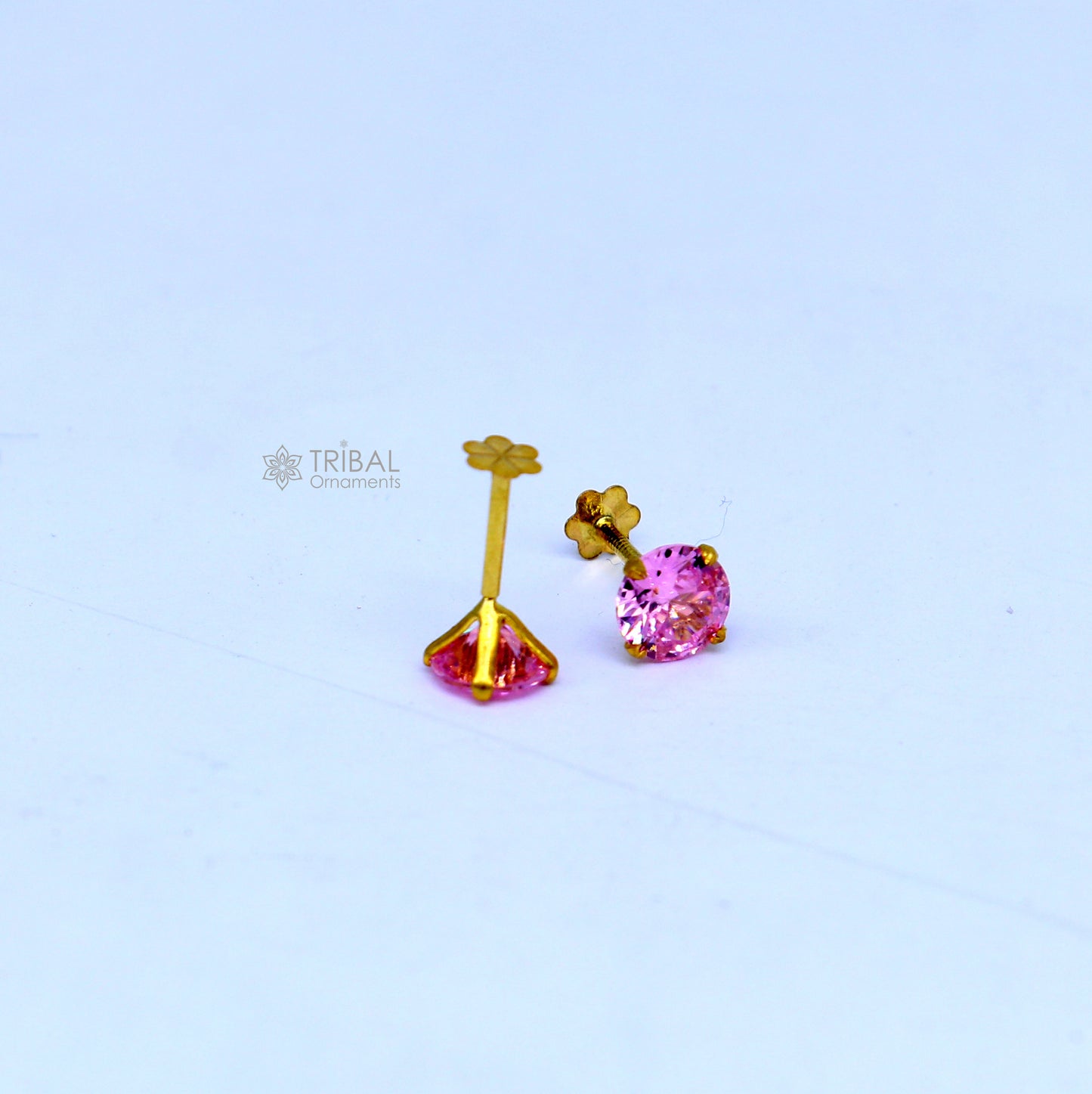 14Kt yellow gold baby pink diamond stud earring for unisex er199 - TRIBAL ORNAMENTS