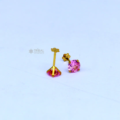 14Kt yellow gold baby pink diamond stud earring for unisex er199 - TRIBAL ORNAMENTS