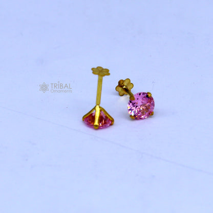 14Kt yellow gold baby pink diamond stud earring for unisex er199 - TRIBAL ORNAMENTS