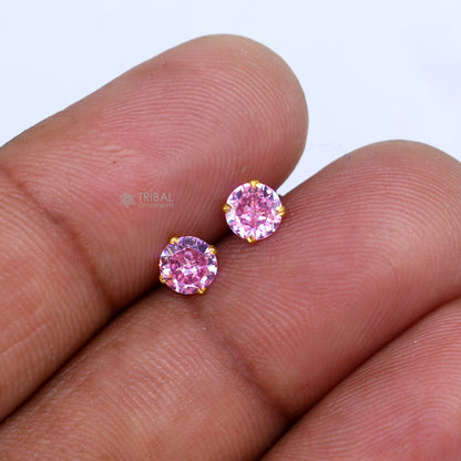 14Kt yellow gold baby pink diamond stud earring for unisex er199 - TRIBAL ORNAMENTS