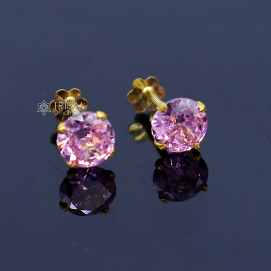 14Kt yellow gold baby pink diamond stud earring for unisex er199 - TRIBAL ORNAMENTS
