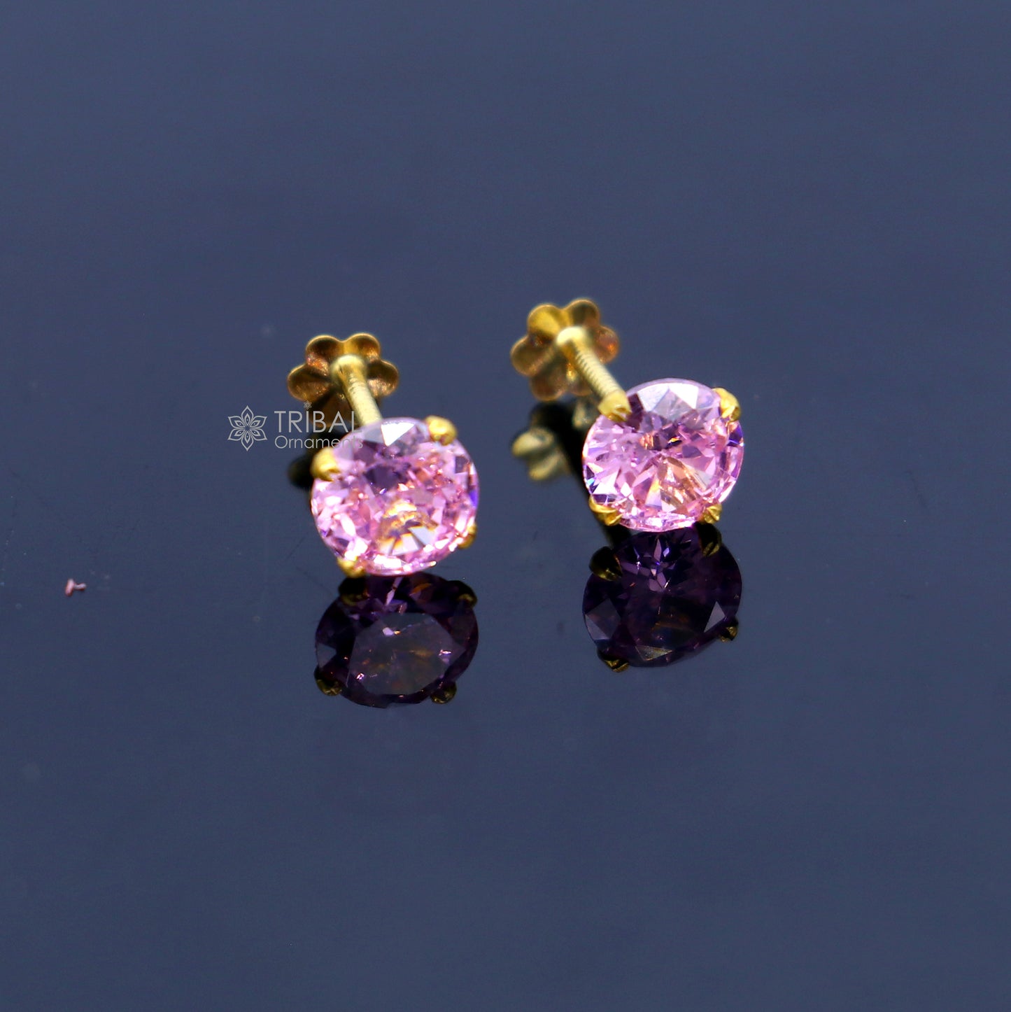 14Kt yellow gold baby pink diamond stud earring for unisex er199 - TRIBAL ORNAMENTS