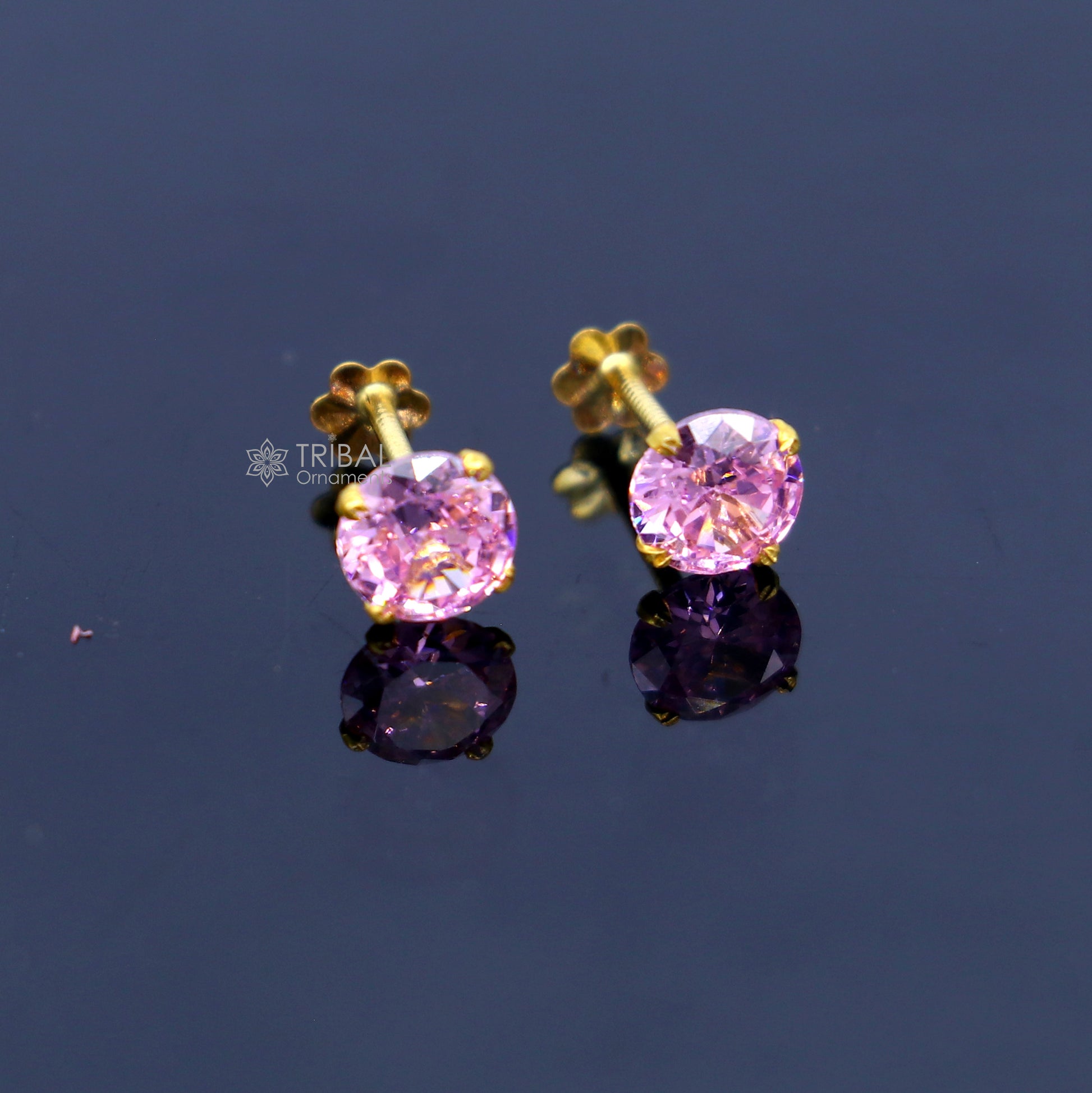 14Kt yellow gold baby pink diamond stud earring for unisex er199 - TRIBAL ORNAMENTS