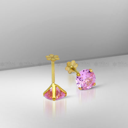14Kt yellow gold baby pink diamond stud earring for unisex er199 - TRIBAL ORNAMENTS