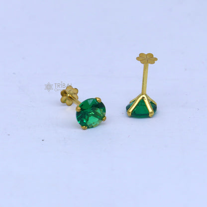 14Kt yellow gold green diamond stud earring for unisex er191 - TRIBAL ORNAMENTS