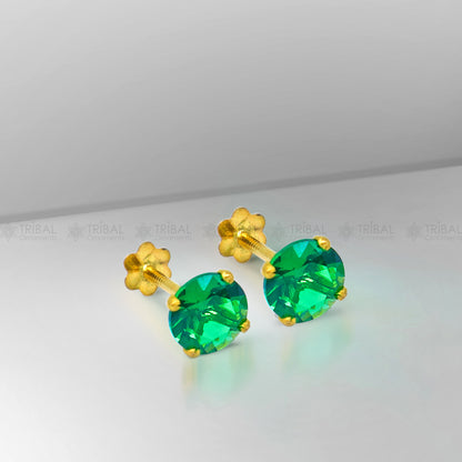 14Kt yellow gold green diamond stud earring for unisex er191 - TRIBAL ORNAMENTS