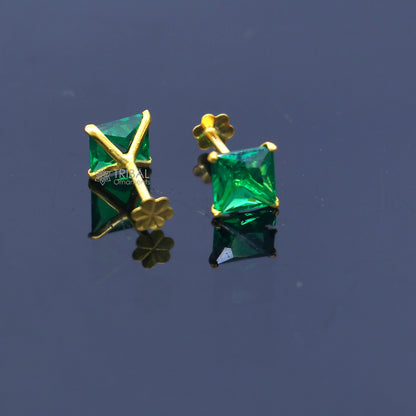 14Kt yellow gold green diamond stud earring for unisex er200 - TRIBAL ORNAMENTS