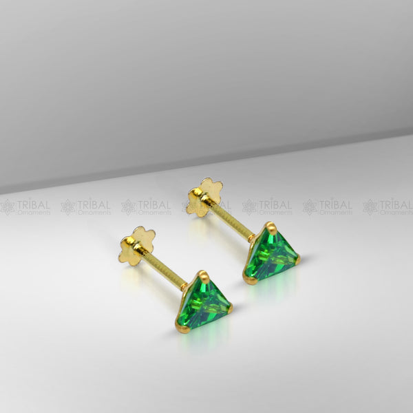 14Kt yellow gold green diamond stud earring for unisex er201 - TRIBAL ORNAMENTS