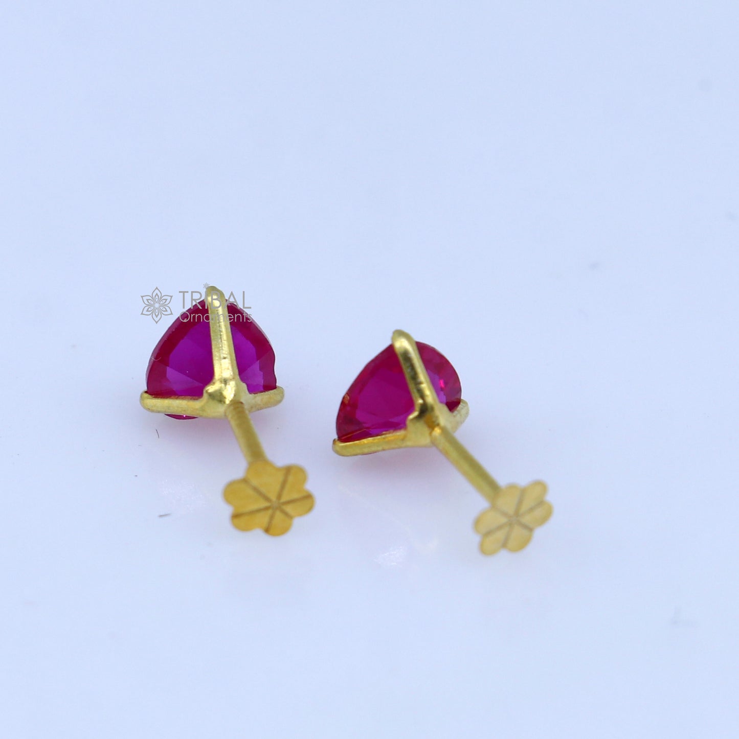 14Kt yellow gold pink diamond stud earring for unisex er190 - TRIBAL ORNAMENTS