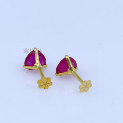 14Kt yellow gold pink diamond stud earring for unisex er190 - TRIBAL ORNAMENTS