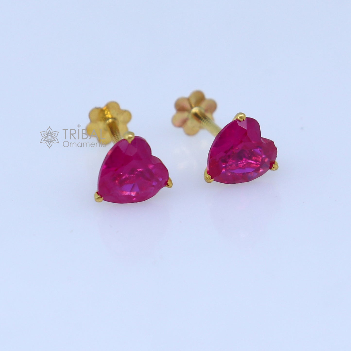 14Kt yellow gold pink diamond stud earring for unisex er190 - TRIBAL ORNAMENTS