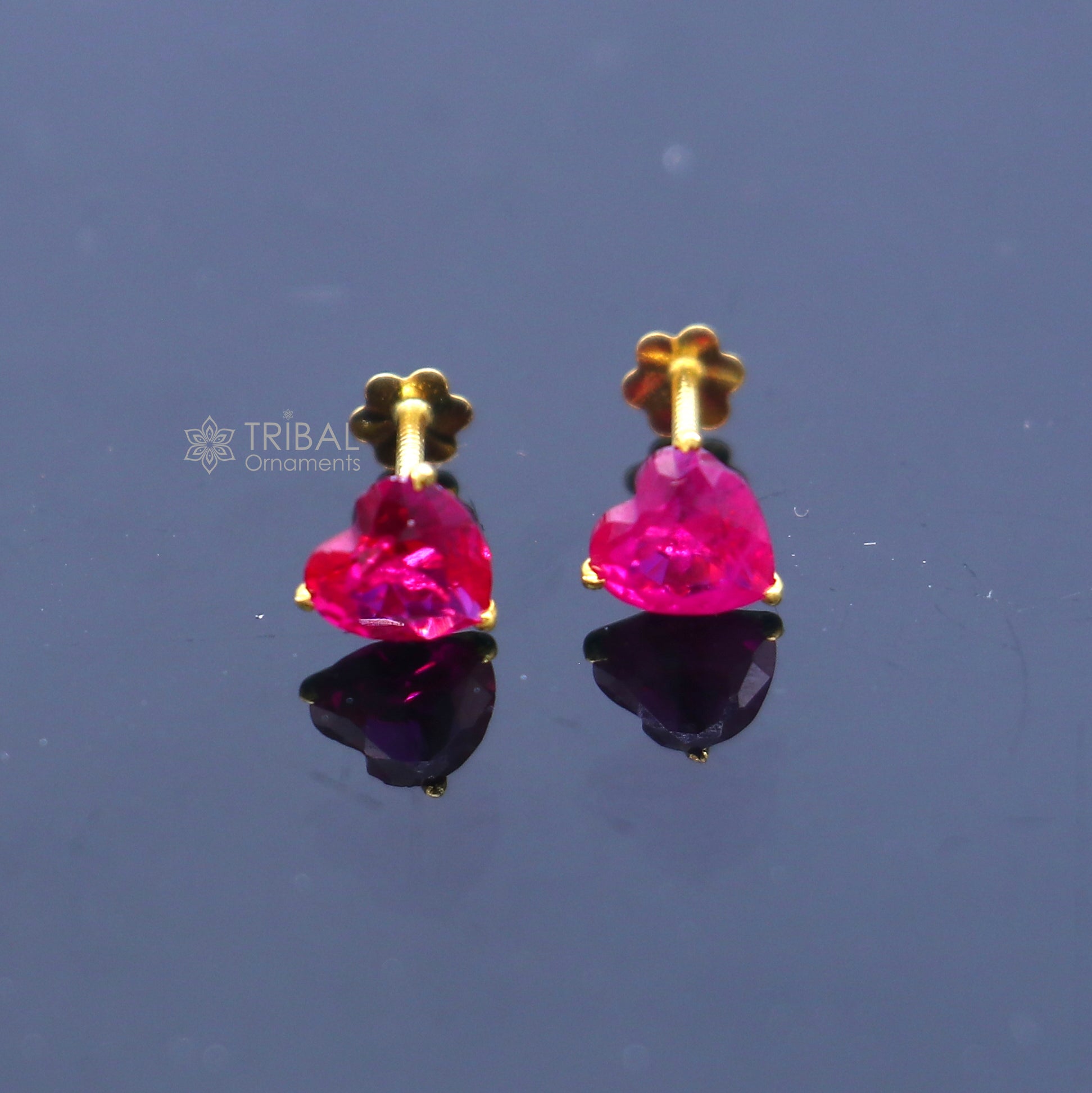 14Kt yellow gold pink diamond stud earring for unisex er190 - TRIBAL ORNAMENTS