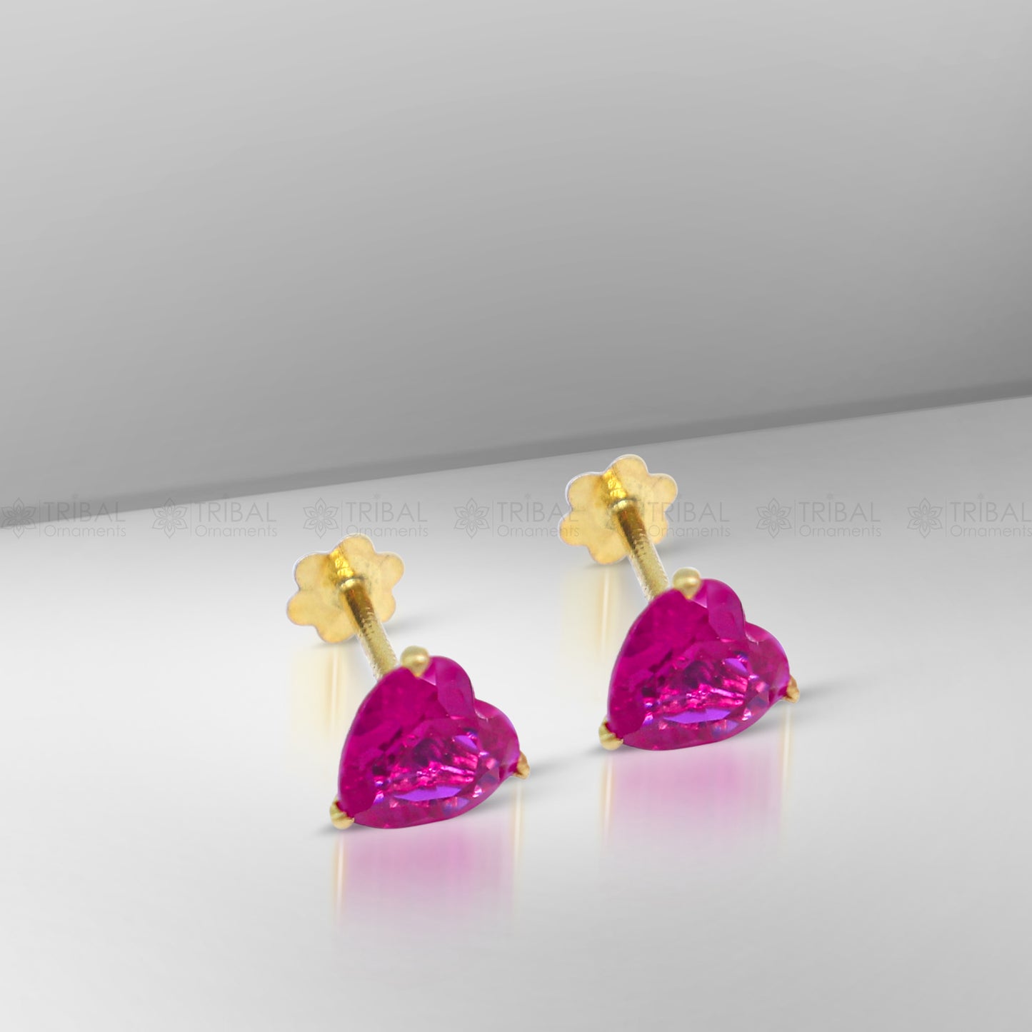14Kt yellow gold pink diamond stud earring for unisex er190 - TRIBAL ORNAMENTS