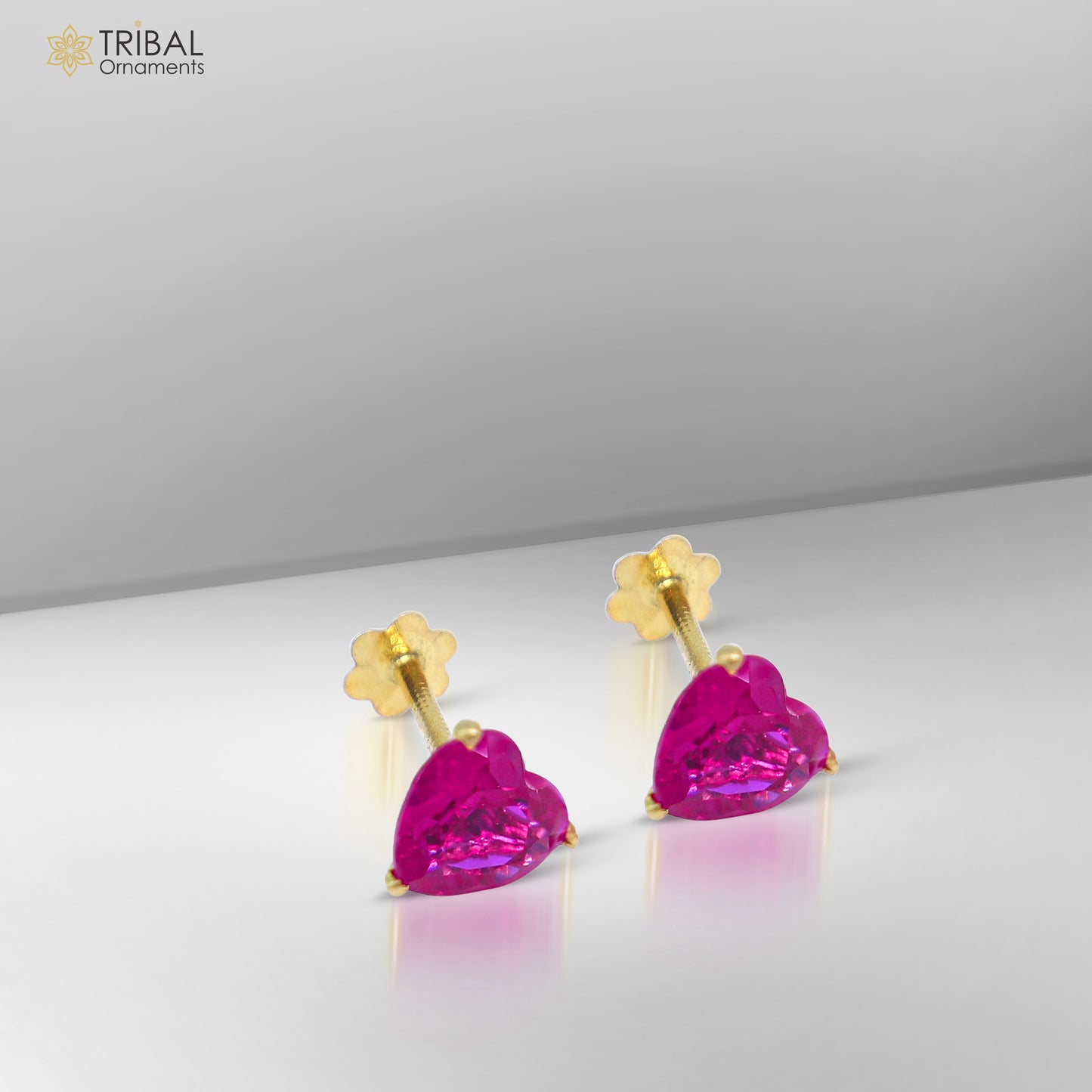14Kt yellow gold pink diamond stud earring for unisex er190 - TRIBAL ORNAMENTS