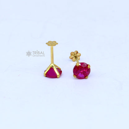 14Kt yellow gold pink diamond stud earring for unisex er195 - TRIBAL ORNAMENTS