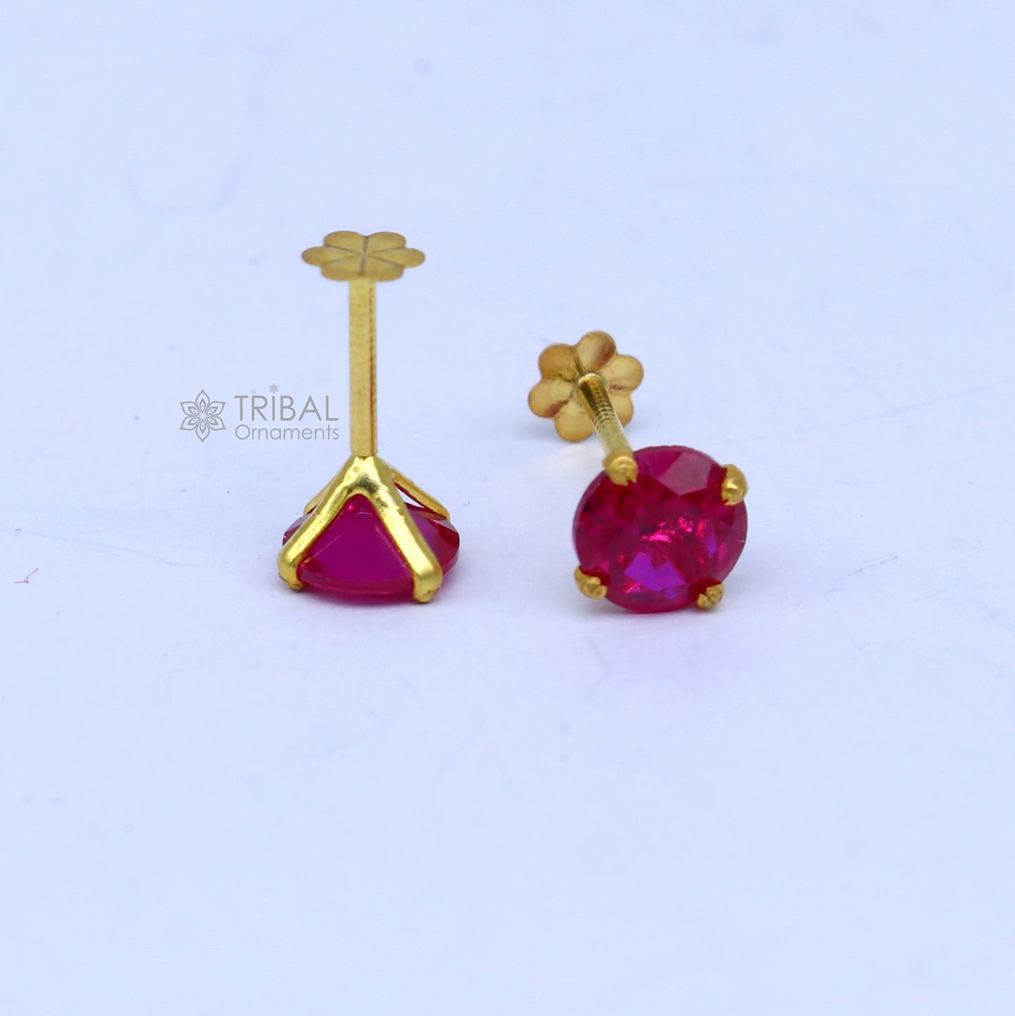 14Kt yellow gold pink diamond stud earring for unisex er195 - TRIBAL ORNAMENTS