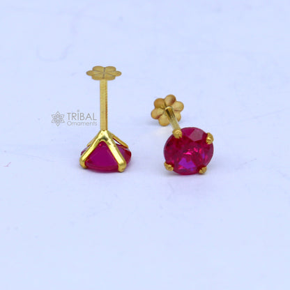 14Kt yellow gold pink diamond stud earring for unisex er195 - TRIBAL ORNAMENTS