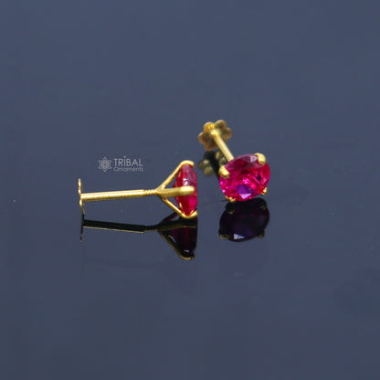 14Kt yellow gold pink diamond stud earring for unisex er195 - TRIBAL ORNAMENTS