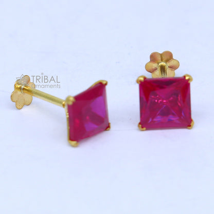 14Kt yellow gold pink diamond stud earring for unisex er197 - TRIBAL ORNAMENTS