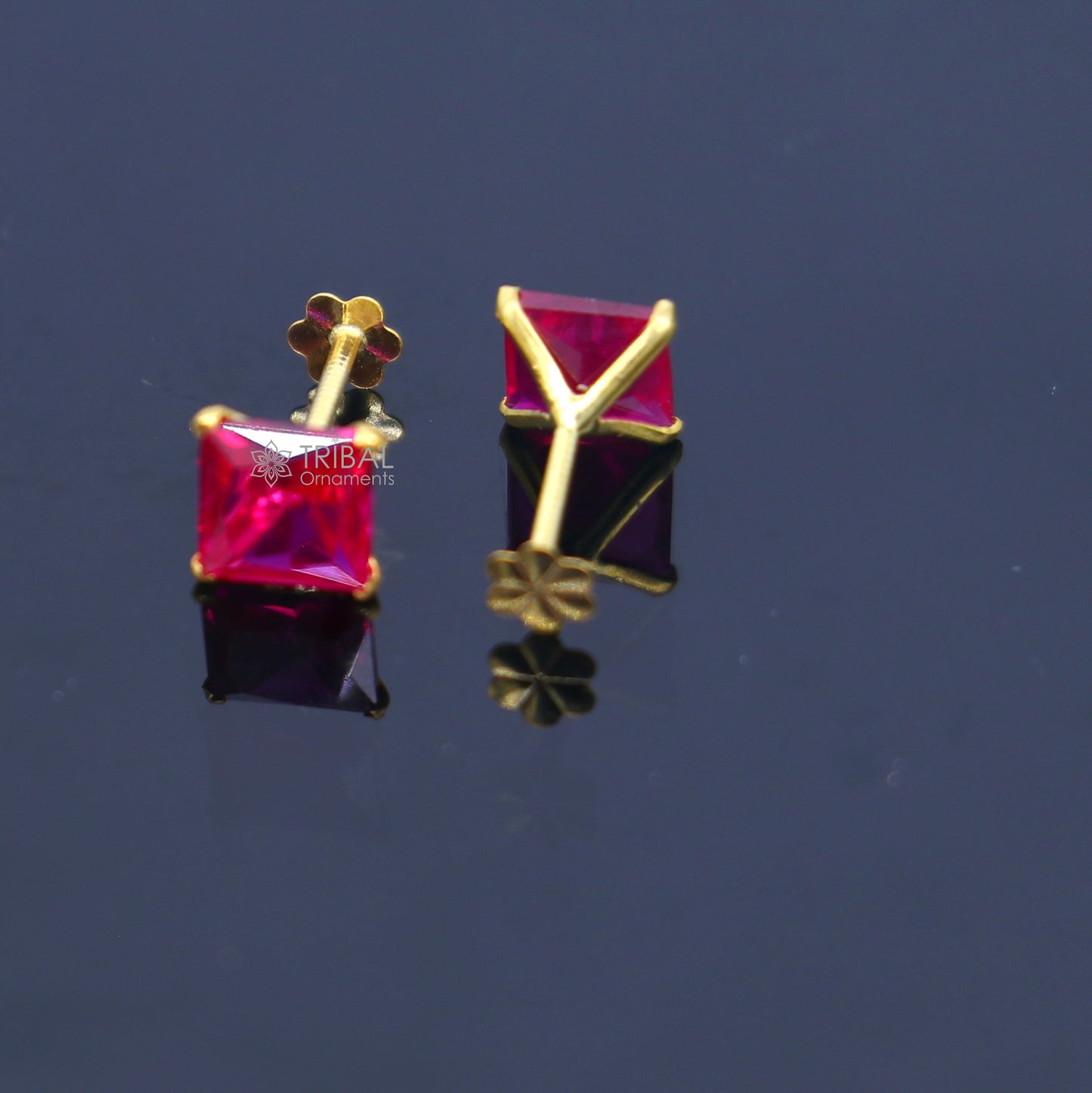 14Kt yellow gold pink diamond stud earring for unisex er197 - TRIBAL ORNAMENTS