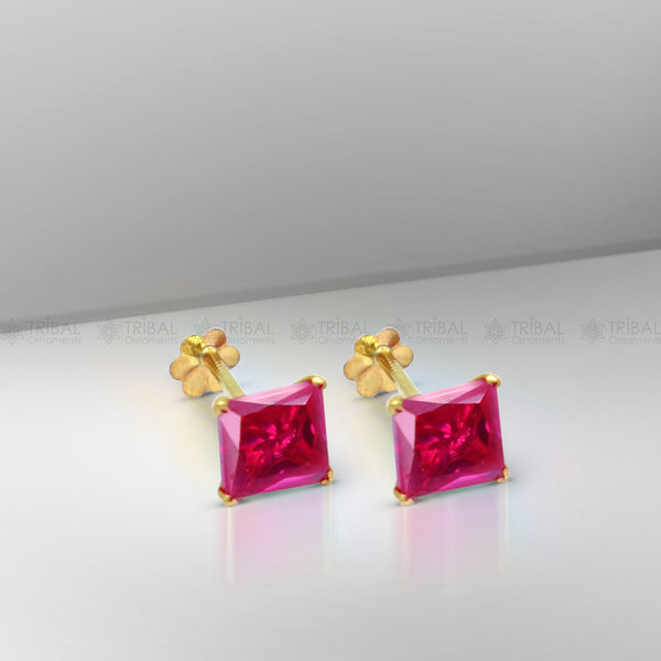14Kt yellow gold pink diamond stud earring for unisex er197 - TRIBAL ORNAMENTS