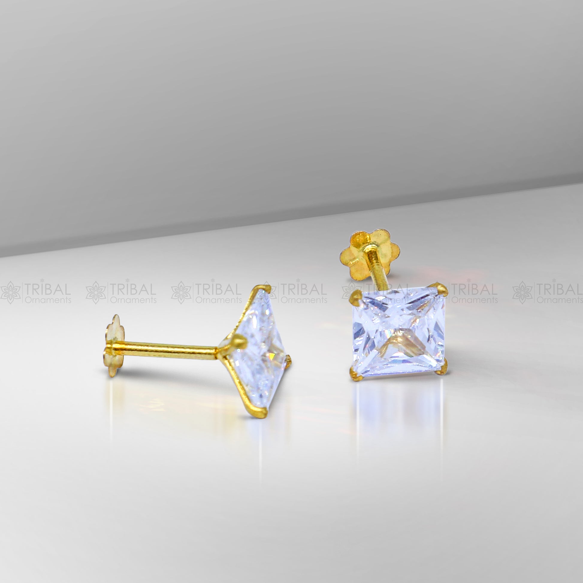 14Kt yellow gold white diamond stud earring for unisex er194 - TRIBAL ORNAMENTS