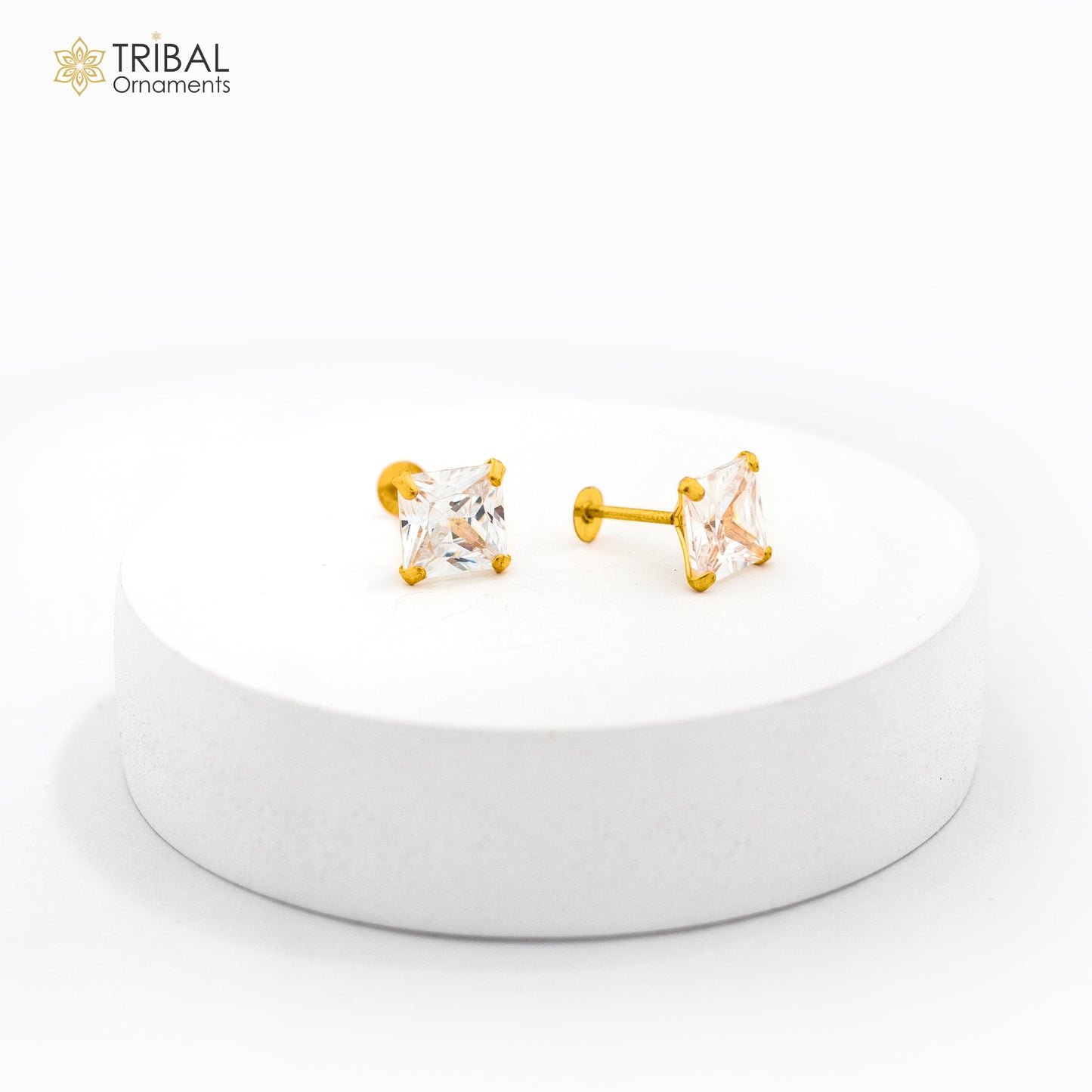 14Kt yellow gold white diamond stud earring for unisex er194 - TRIBAL ORNAMENTS