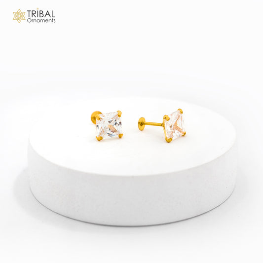 14Kt yellow gold white diamond stud earring for unisex er194 - TRIBAL ORNAMENTS
