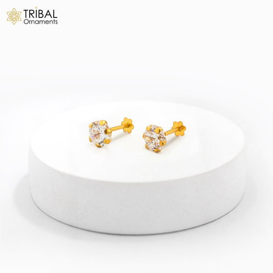 14Kt yellow gold white diamond stud earring for unisex er198 - TRIBAL ORNAMENTS