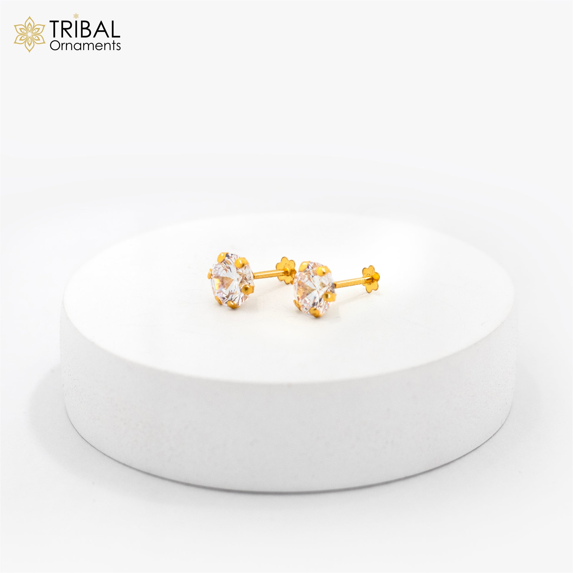 14Kt yellow gold white diamond stud earring for unisex er198 - TRIBAL ORNAMENTS