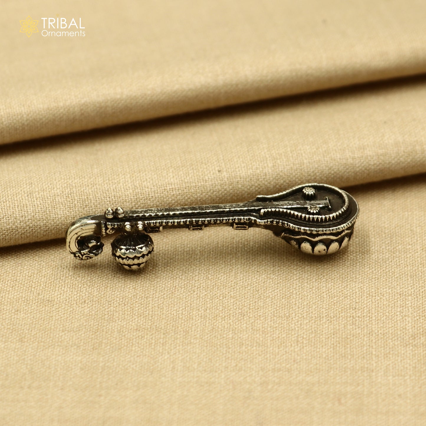 15 gm 925 sterling silver Saraswati Veena, Silver musical instrument Veena for Goddess Sharda, best gifting puja article for hindu temple art41 - TRIBAL ORNAMENTS