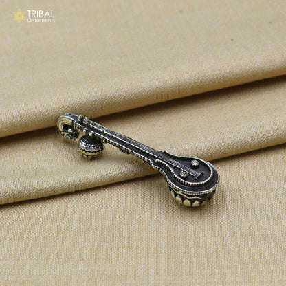 15 gm 925 sterling silver Saraswati Veena, traditional Indian musical instrument for Goddess Sharda, ideal for puja and temple decor.