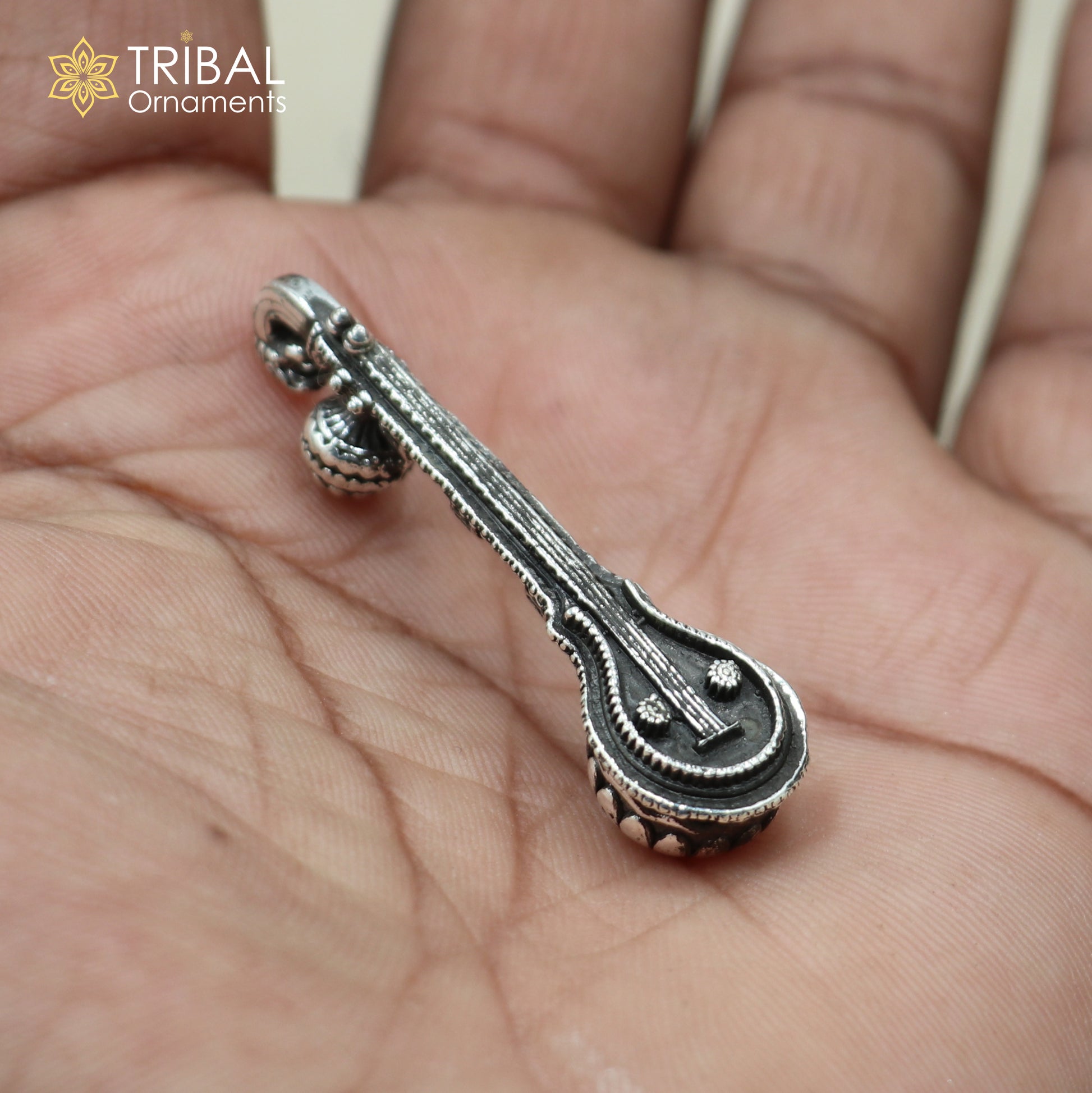 15 gm 925 sterling silver Saraswati Veena, Silver musical instrument Veena for Goddess Sharda, best gifting puja article for hindu temple art41 - TRIBAL ORNAMENTS