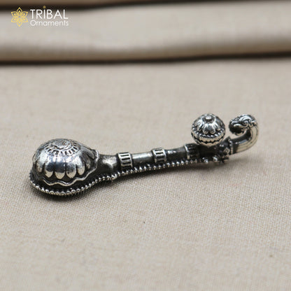 15 gm TRIBAL ORNAMENTS 925 sterling silver Saraswati Veena, musical instrument for Goddess Sharda, ideal for puja and temple decor