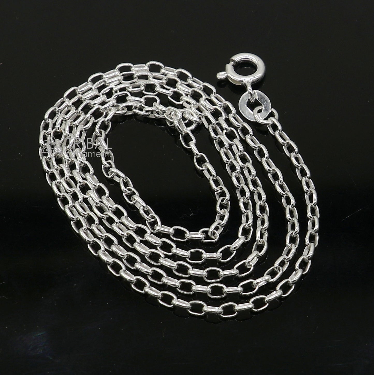 925 sterling silver 1.5mm Rolo chain for kids, handmade, bright silver, trendy style suitable for boys and girls.