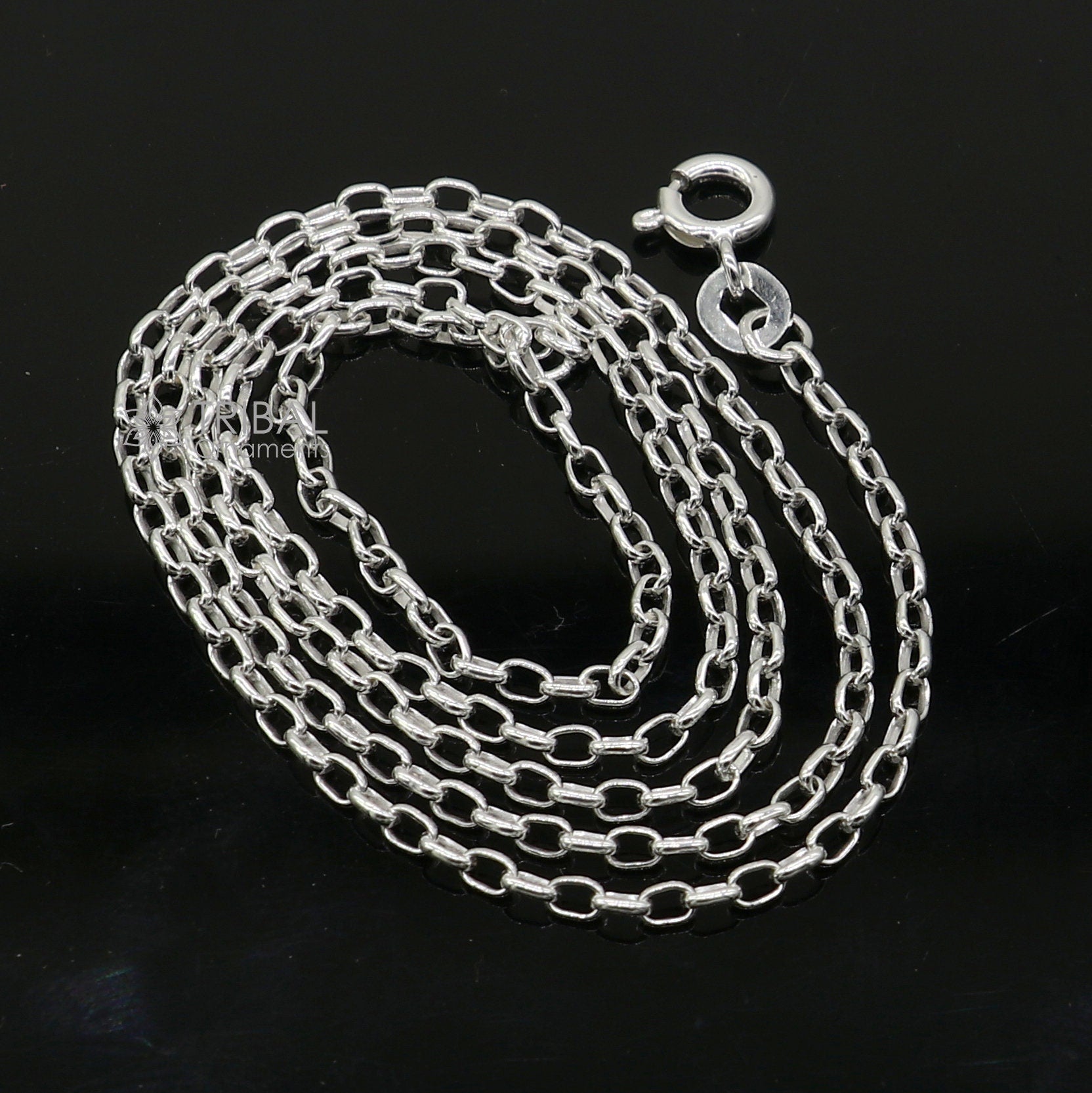 925 sterling silver 1.5mm Rolo chain for kids, handmade, bright silver, trendy style suitable for boys and girls.