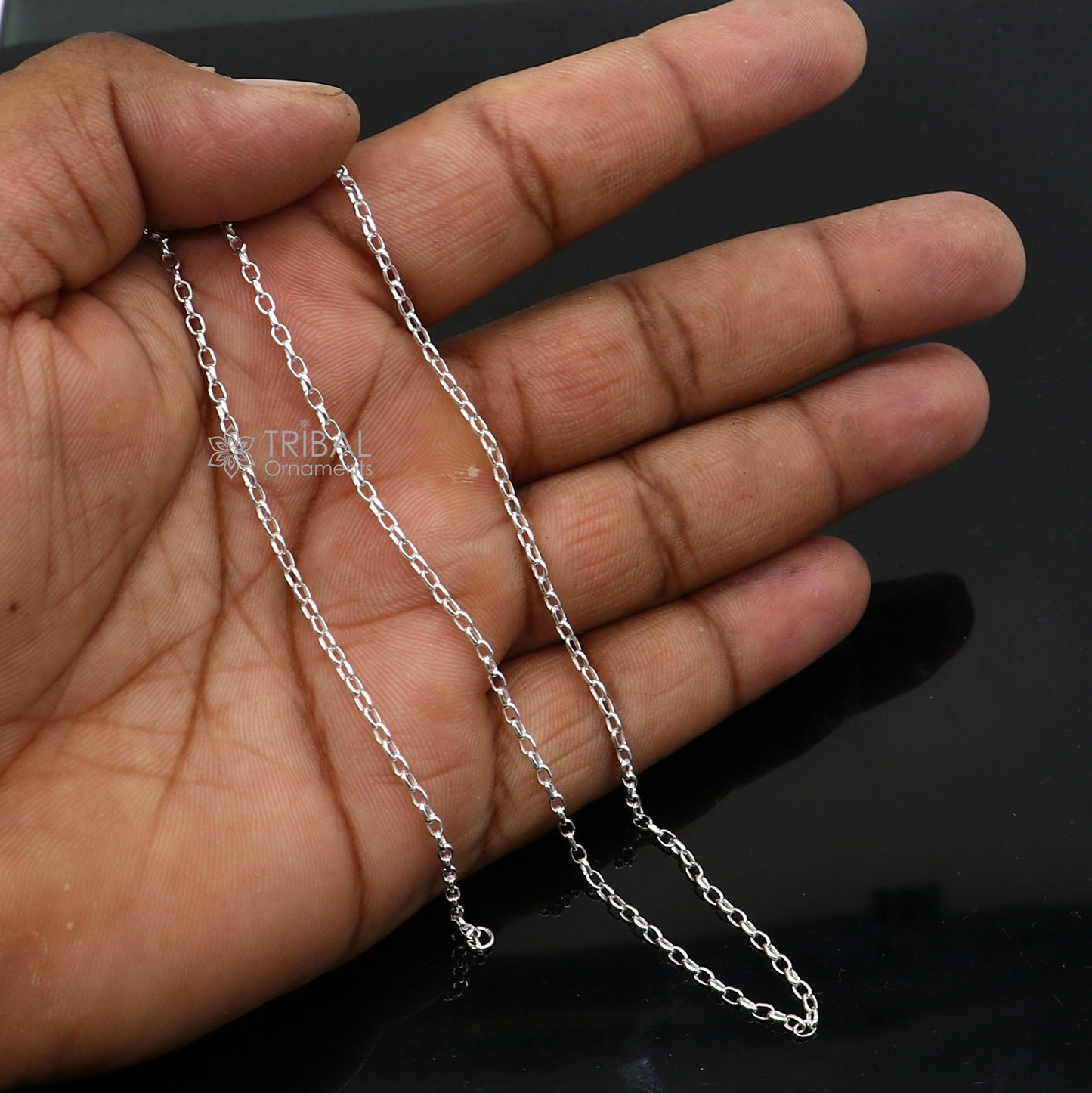 925 sterling silver 1.5mm Rolo chain for kids, trendy bright silver style, suitable for boys and girls, 18-inch handmade jewelry