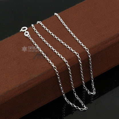 1.5mm 925 sterling silver Rolo chain for kids, handmade bright silver trendy boy's and girl's chain, 18 inches long.