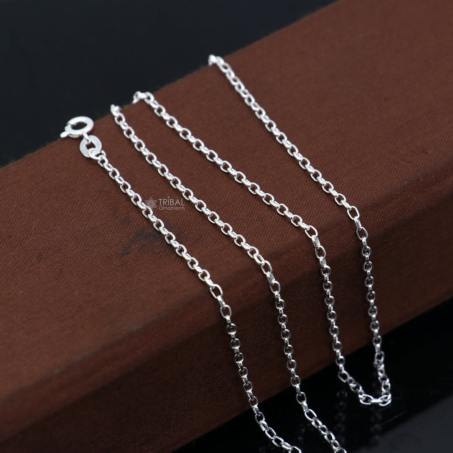 1.5mm TRIBAL ORNAMENTS sterling silver Rolo chain for kids, bright silver, handmade, trendy style for boys and girls.
