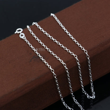 1.5mm TRIBAL ORNAMENTS sterling silver Rolo chain for kids, bright silver, handmade, trendy style for boys and girls.