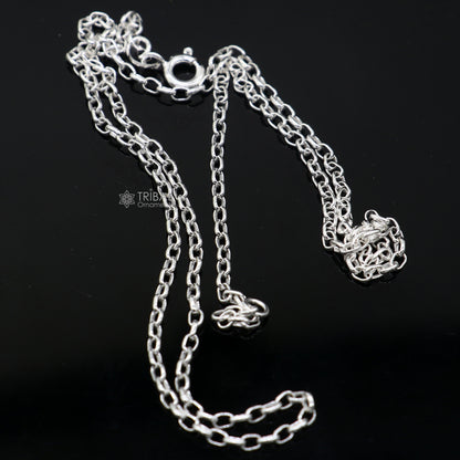Sterling silver 1.5mm Rolo chain for kids, trendy bright silver style, suitable for boys and girls, handmade by Tribal Ornaments.