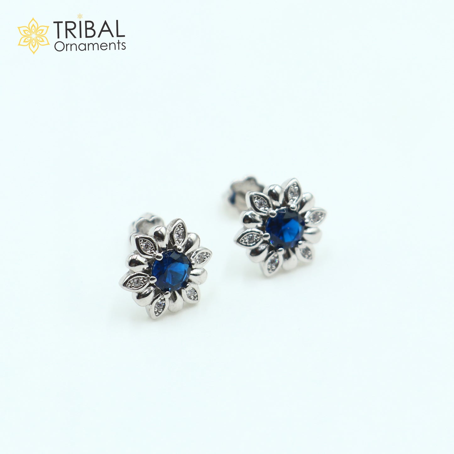 18 inches 925 sterling silver blue stone pendant mangalsutra with earring ms156 - TRIBAL ORNAMENTS