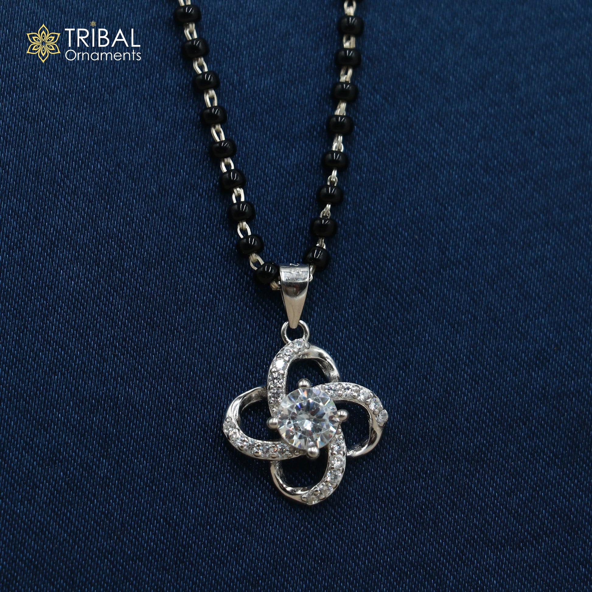 18 inches 925 sterling silver white stone pendant stylish mangalsutra with earring ms157 - TRIBAL ORNAMENTS