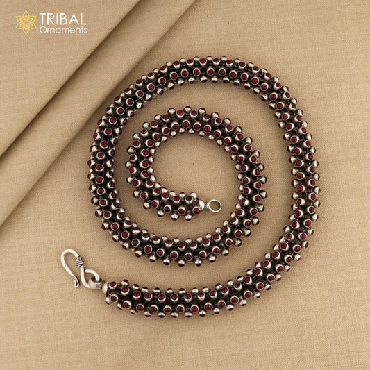 19 inches 925 sterling silver stylish red stone fashionable heavy chain ch607 - TRIBAL ORNAMENTS