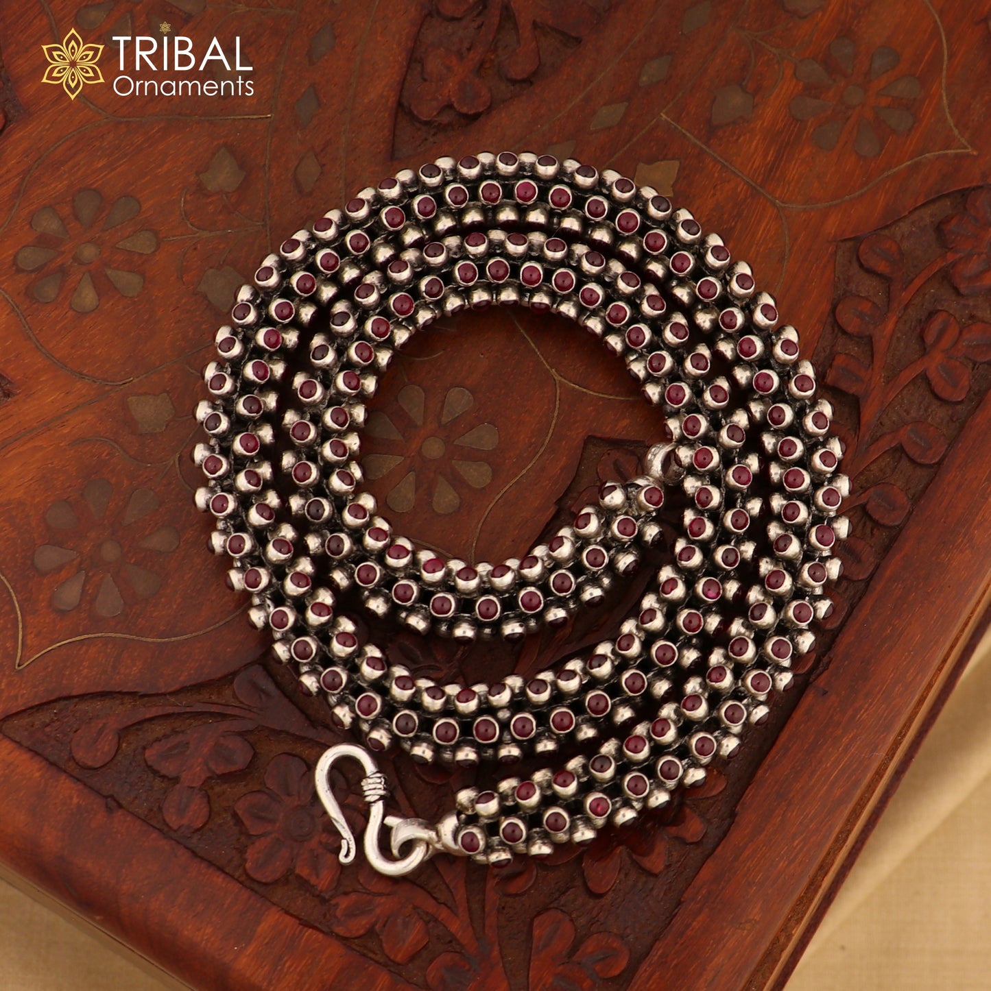 19 inches 925 sterling silver stylish red stone fashionable heavy chain ch607 - TRIBAL ORNAMENTS