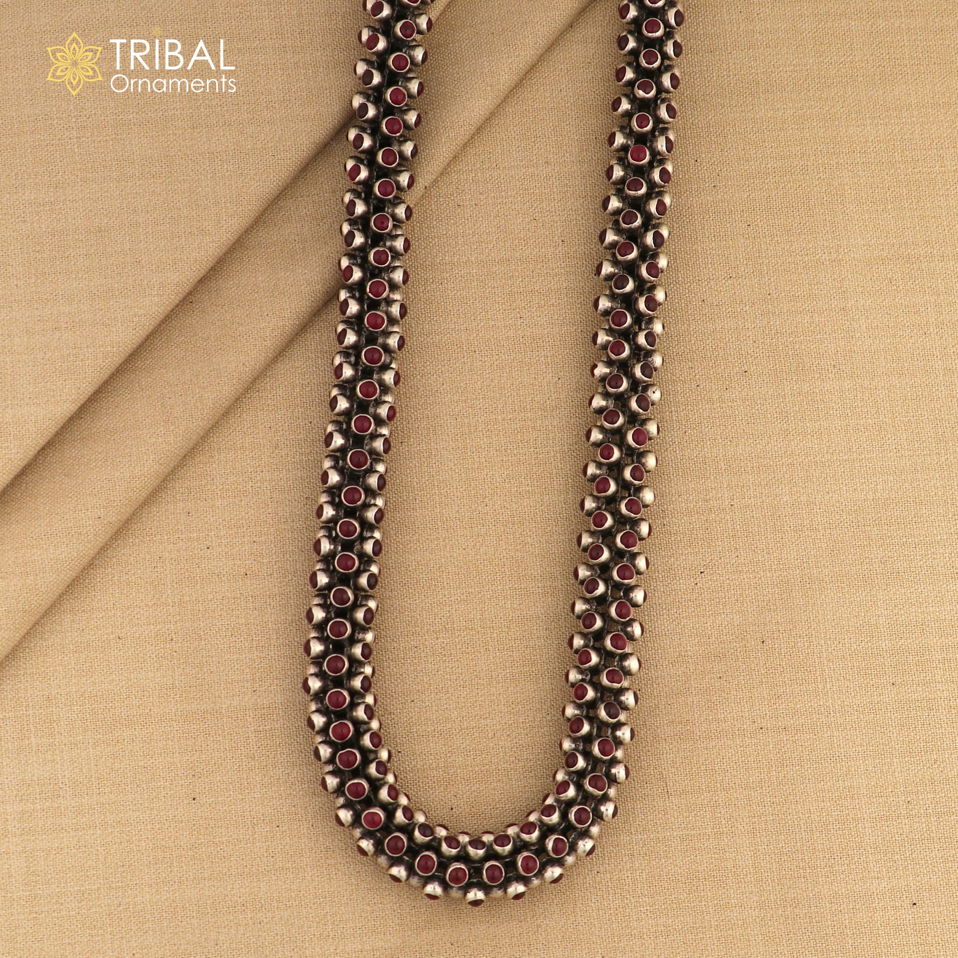 19 inches 925 sterling silver stylish red stone fashionable heavy chain ch607 - TRIBAL ORNAMENTS