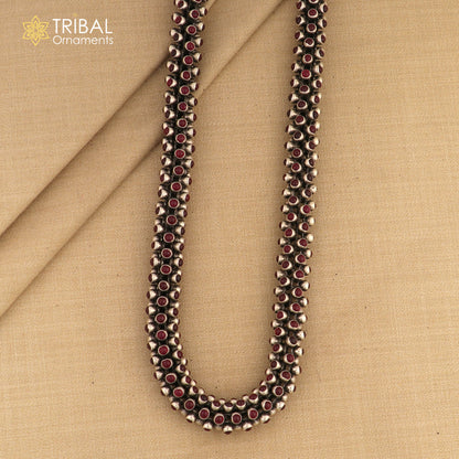 19-inch sterling silver chain with a stylish red stone, featuring a heavy, fashionable design by TRIBAL ORNAMENTS.
