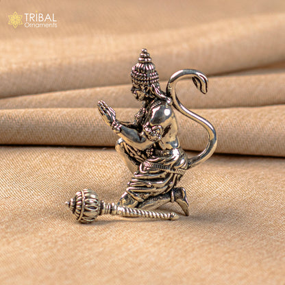 Handmade 2.5-inch silver Lord Hanuman statue by TRIBAL ORNAMENTS for puja and home temple decoration.