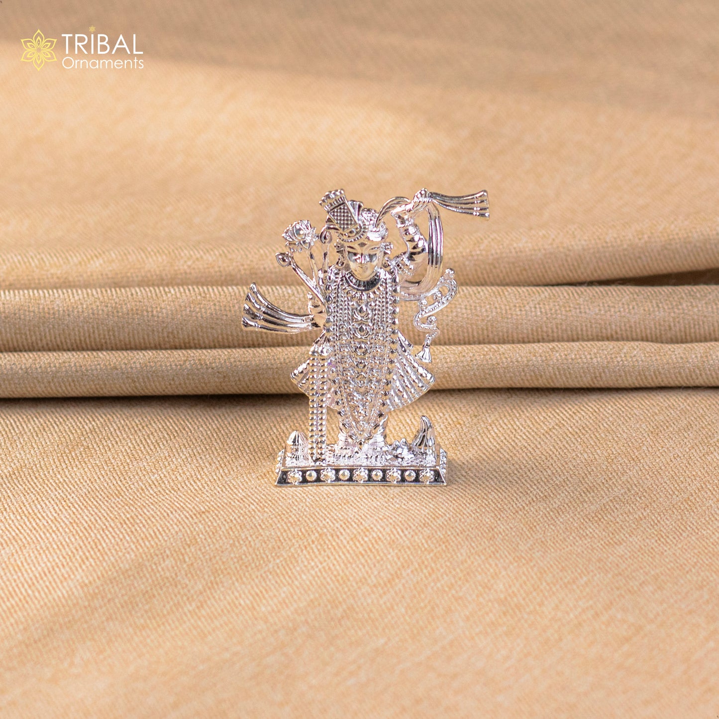 2.5"  925 Sterling silver handmade design Idols Lord Krishna  Shrinathji statue figurine, puja articles decorative gift diwali puja art634 - TRIBAL ORNAMENTS